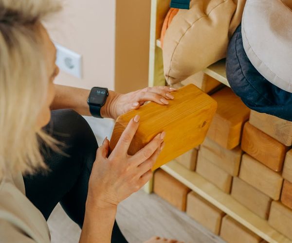 Interior of a calm and clean yoga studio.